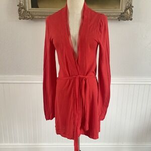 Tom‎ Tailor Open Long Cardigan Sz L Coral Orange Pink Boho Preppy Soft Girl